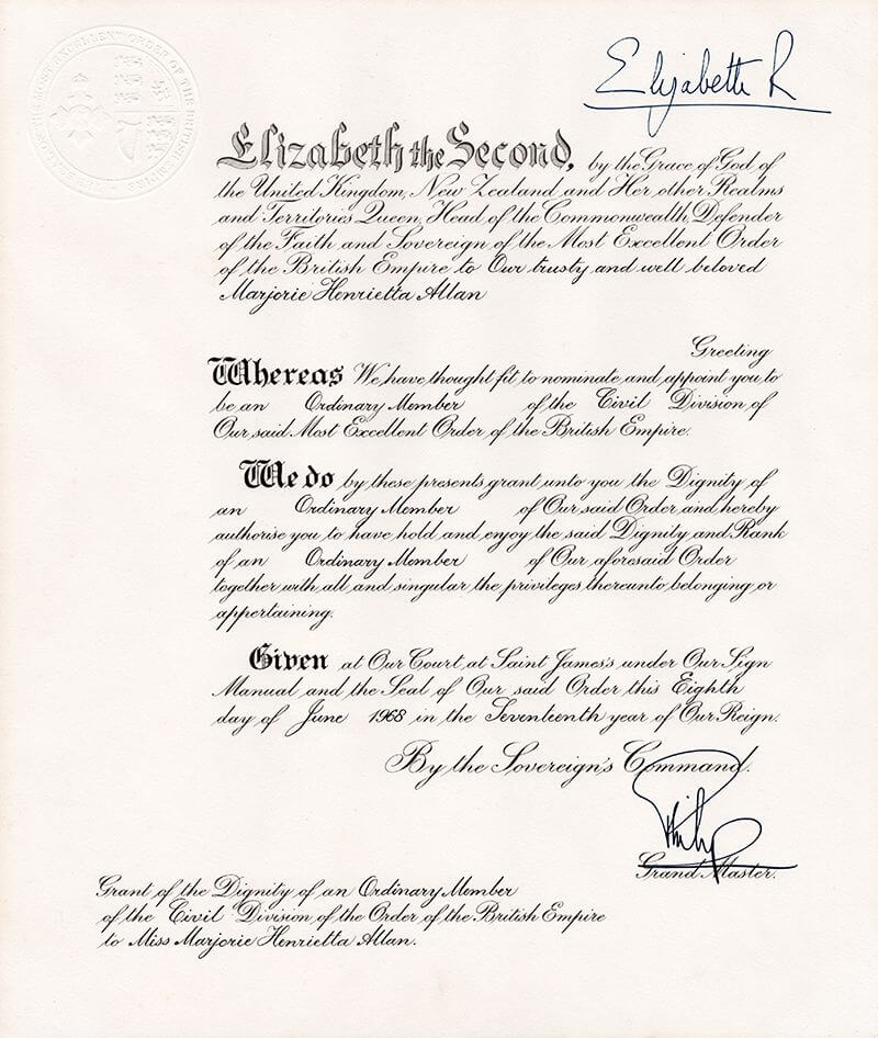Royal Citation document
